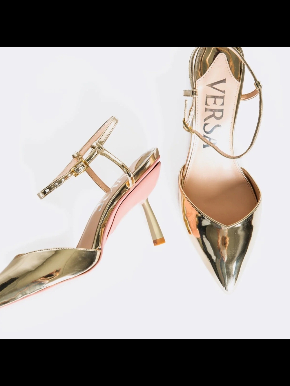 Gold Metallic Publicist Pumps Pointed-Toe Ankle-Strap Convertible Heels/Flats - Picture 4 of 11